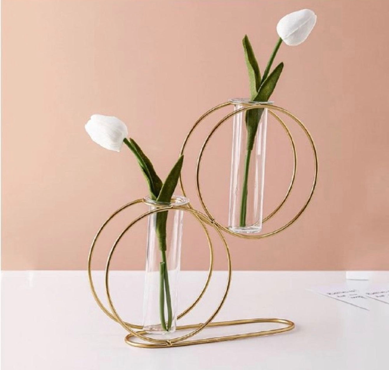 Golden Iron Vase with two glass tubes