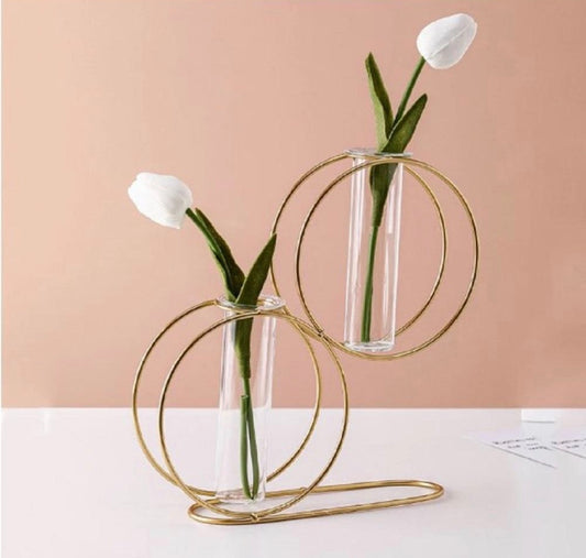 Golden Iron Vase with two glass tubes